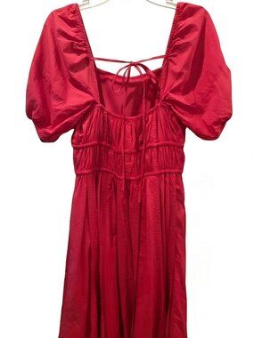Ulla Johnson Women's Hot Pink Cotton Puff Sleeve Midi Dress – Size 6